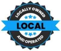 Locally owned and operated badge for Trusted Painters LLC, featuring blue ribbon and stars, emphasizing local service in Rockford painting industry.