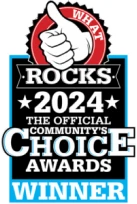 What Rocks 2024 Community's Choice Awards Winner badge featuring a thumbs-up symbol, highlighting Trusted Painters LLC's recognition for excellence in painting services in Rockford, IL.